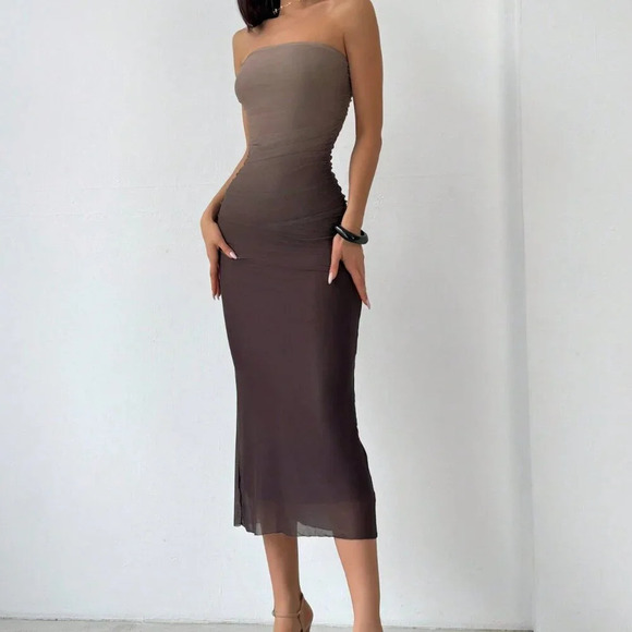 Multicolor Elegant Women's American Style Gradient Mesh Strapless Bodycon Dress - Picture 5 of 6